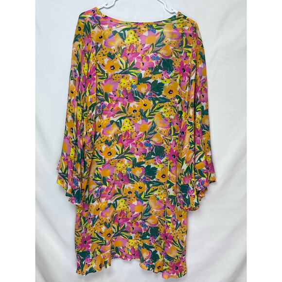 Anne Cole M/L Pink/Orange Floral Sheer Knee Length Swimsuit Cover Up - Picture 2 of 7